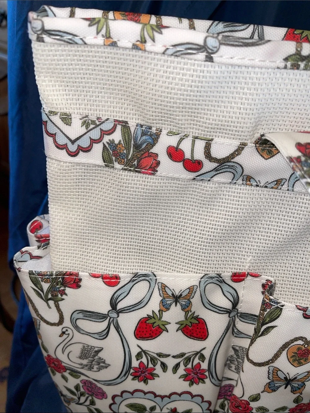 Floral Heart & Swans Shower Tote Bag in White with Pink and Red Accents